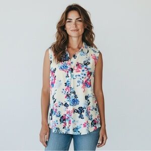 Elle ladies sleeveless NWOT floral blouse size large wrinkle free